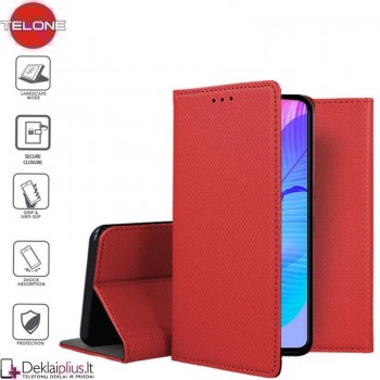 Telone smart magnet serijos atverčiamas dėklas - raudonas (telefonams Huawei P Smart S/Y8P)